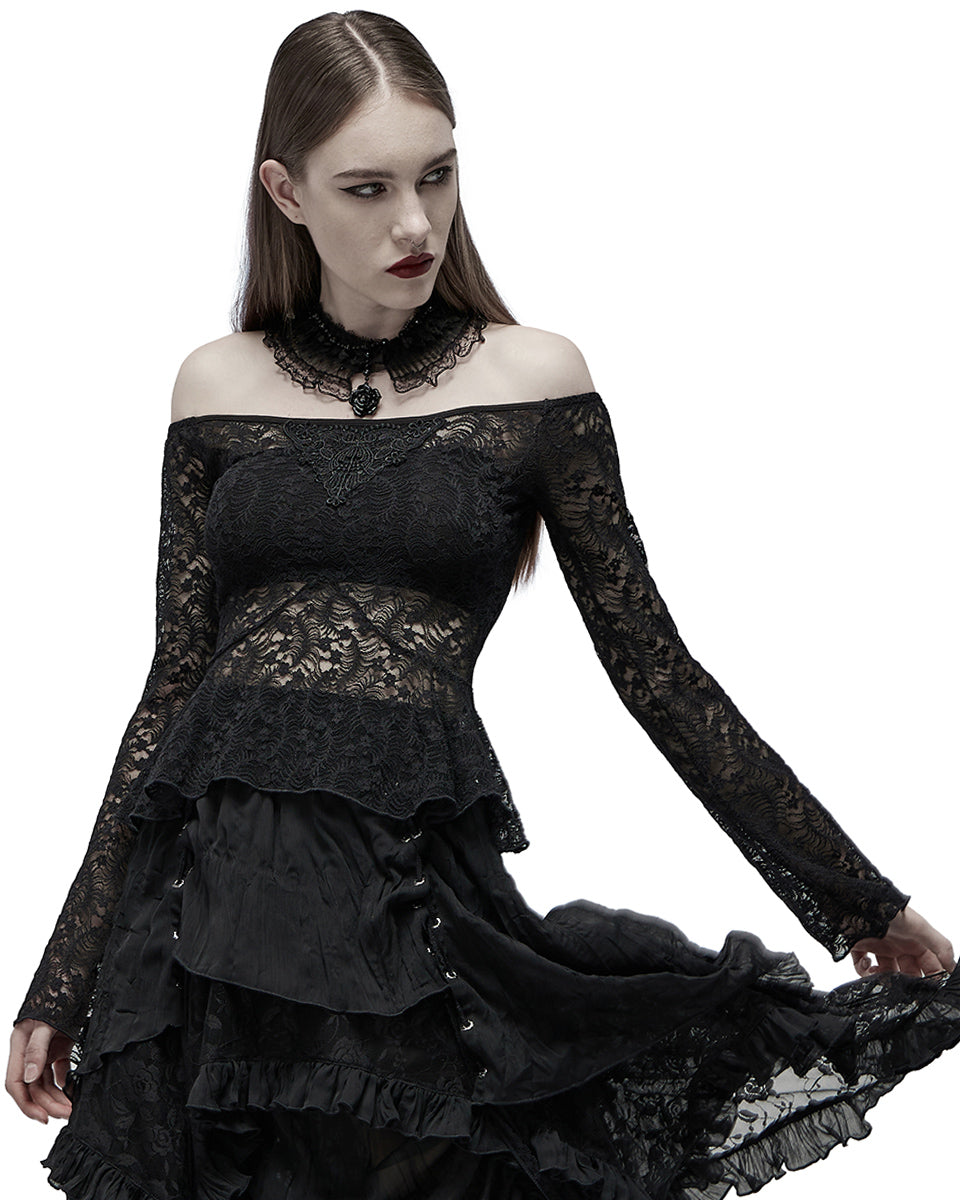 WT-697 Womens Gothic Lace Applique Off Shoulder Top