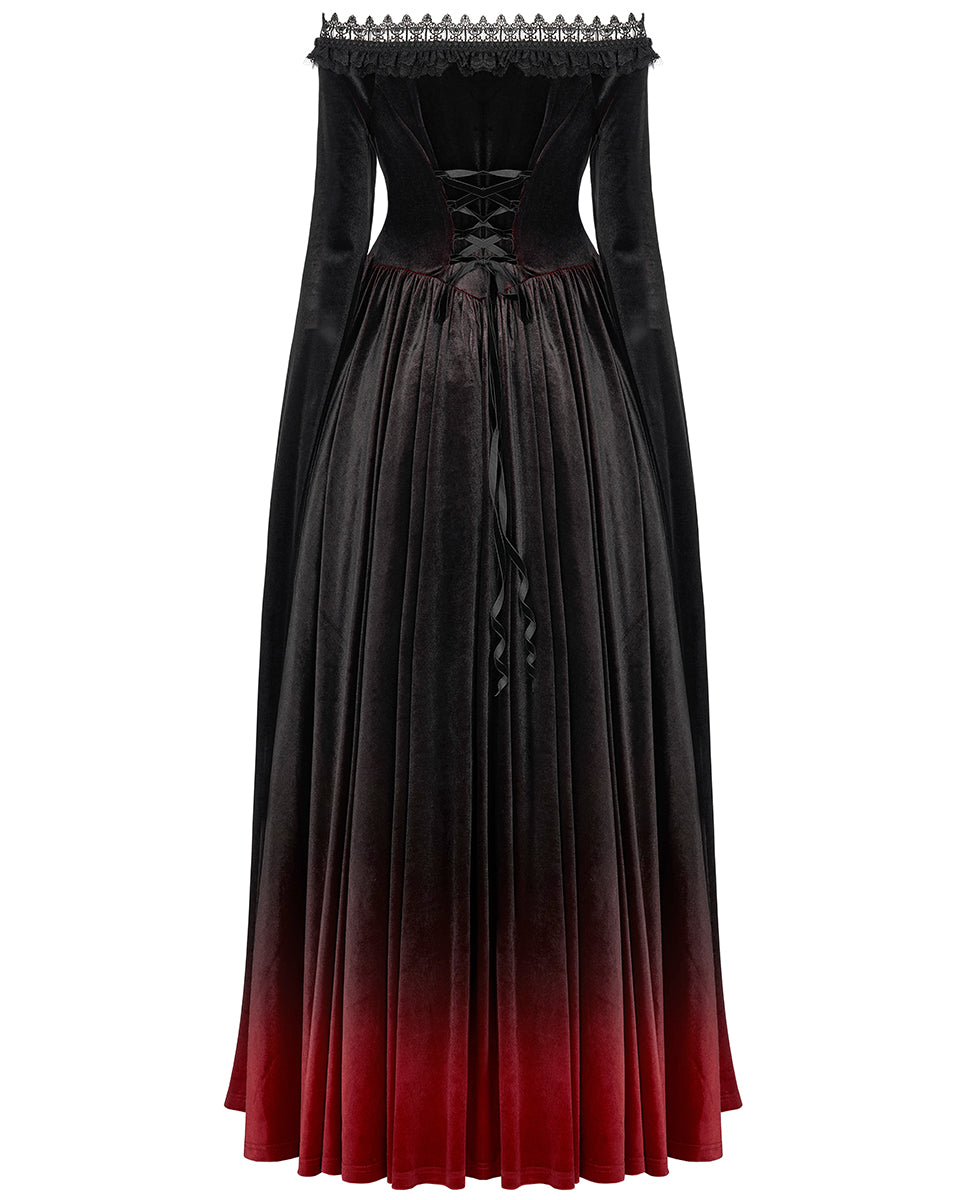 WQ-599 Womens Gothic Gradient Velvet Wedding Dress - Black & Red