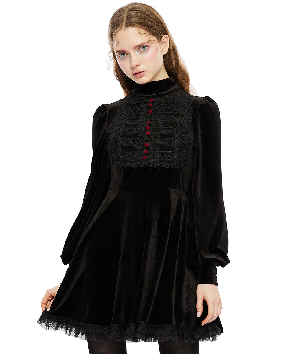 OPQ-1322 Daily Life Retrogothic Velvet A-Line Mini Dress