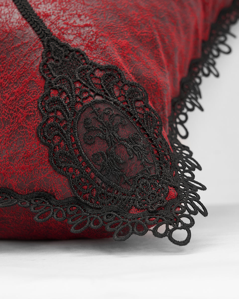 JZ-003 Gothic Home Lace Applique Filled Cushion - Red