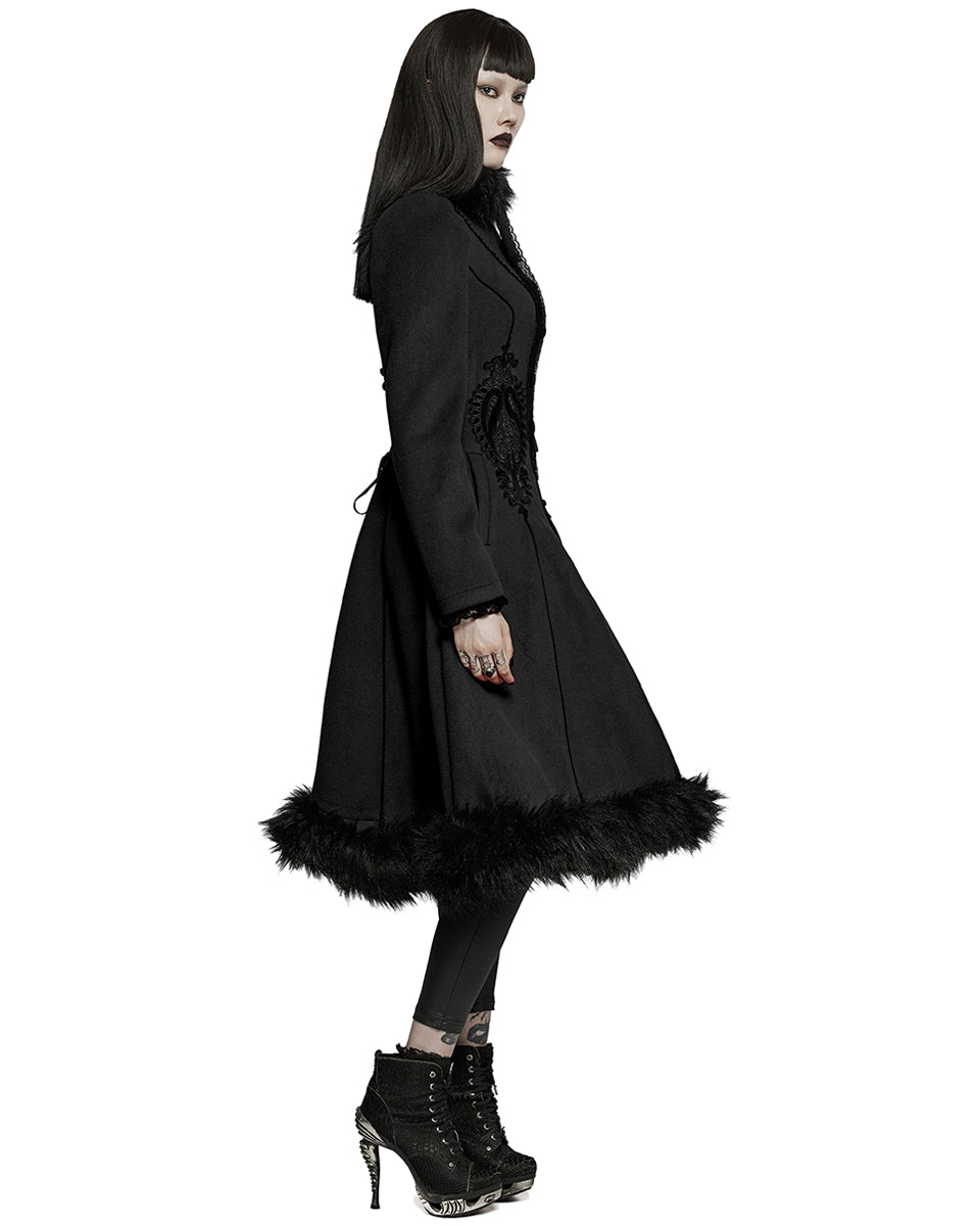 WY-1414 Womens Gothic Lace Applique Velvet Maxi Coat