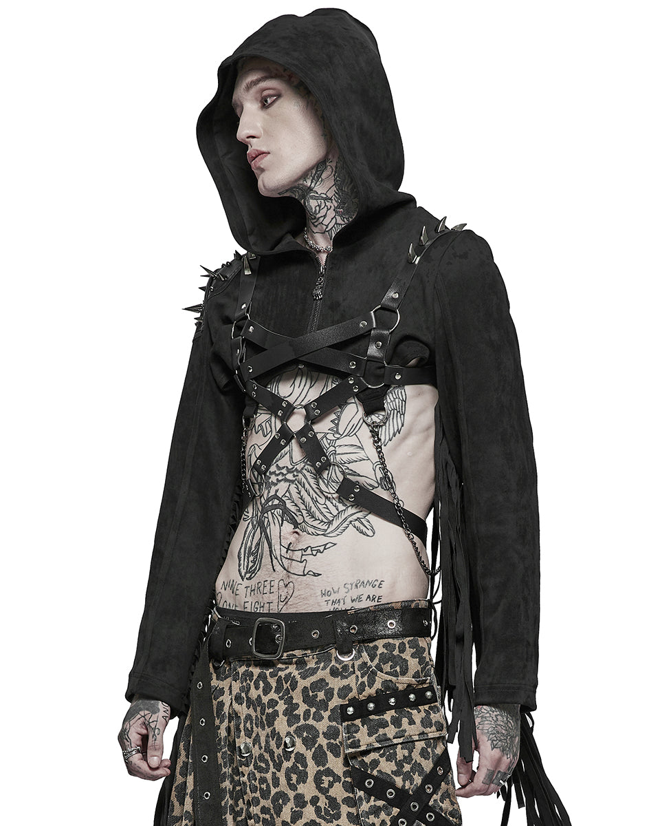 Y-667 Mens Apocalyptic Punk Cropped Hooded Biker Jacket