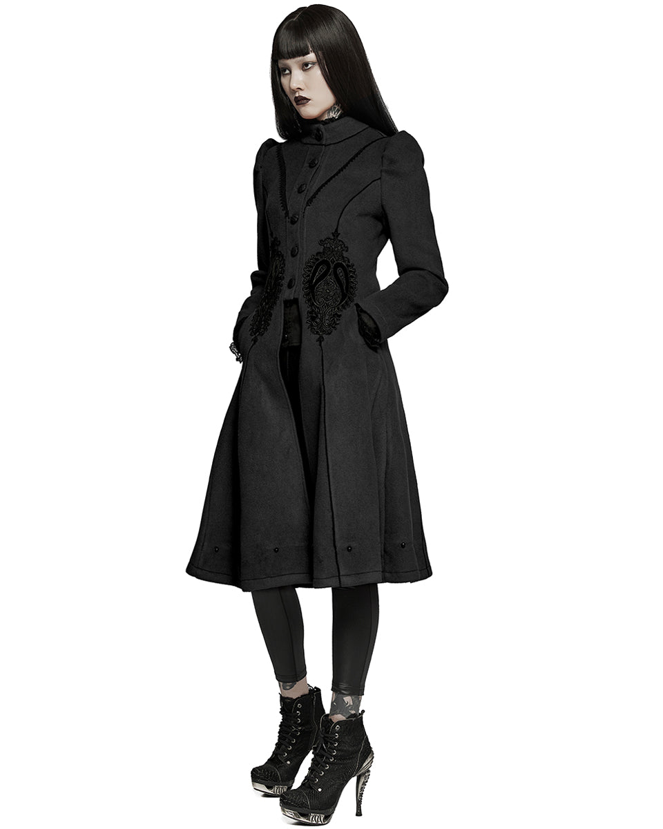 WY-1414 Womens Gothic Lace Applique Velvet Maxi Coat