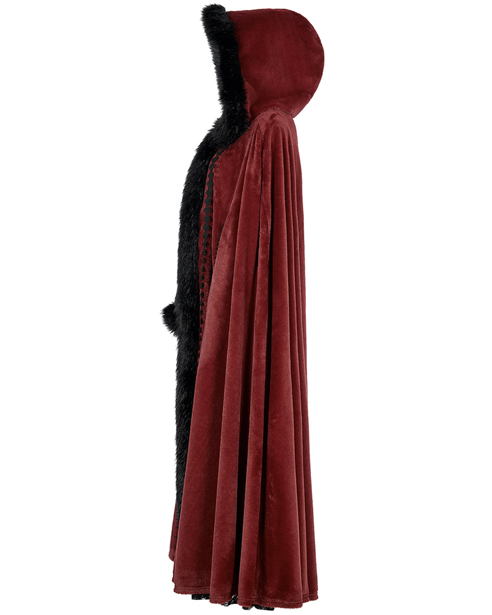 WY-1423 Womens Gothic Hooded Cloak - Red & Black