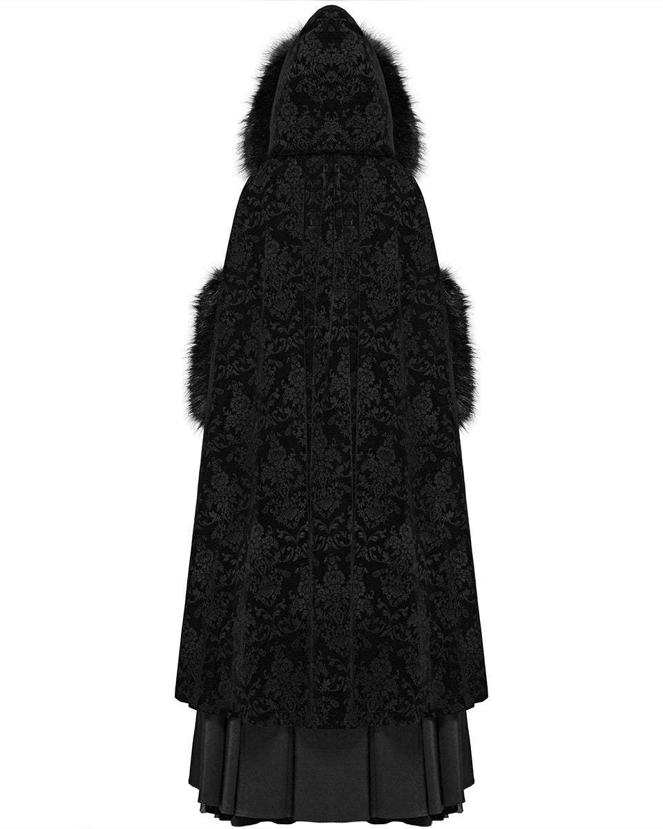 WY-1038 Cassiopeia Womens Gothic Velvet Cloak - Black Damask