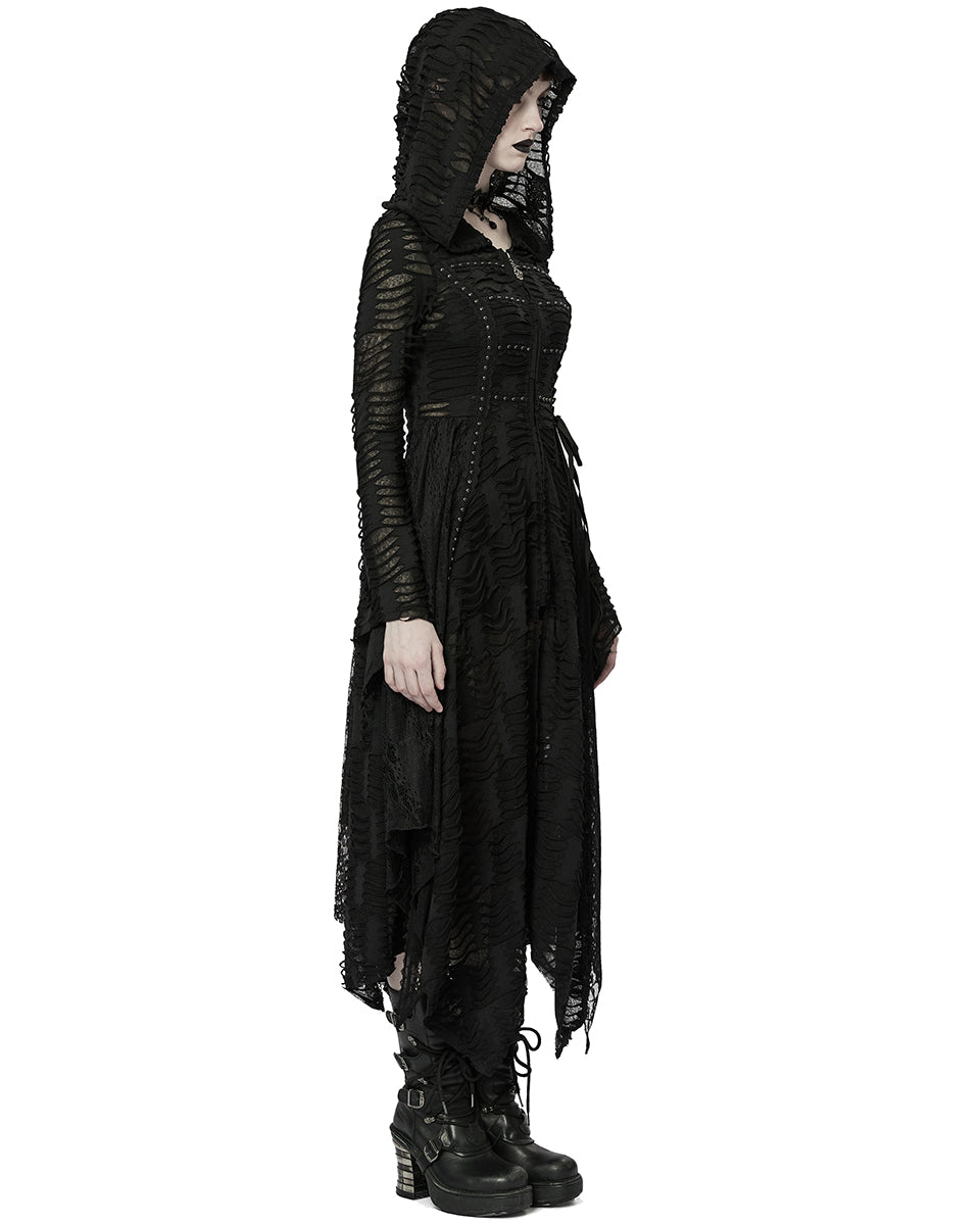 WY-1393 Decayed Ruins Shredded Apocalyptic Witch Hooded Cloak Jacket