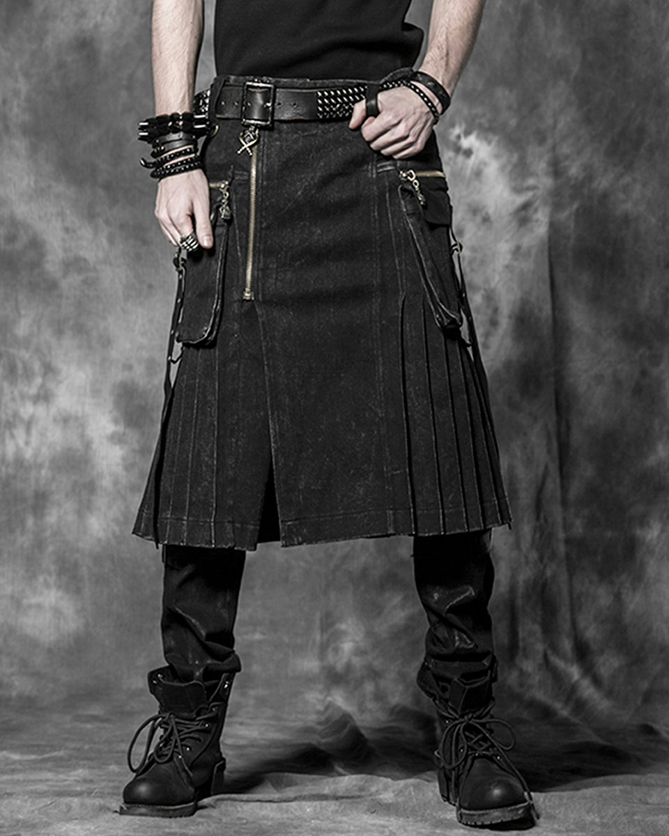 Q-225 Mens Acid Reign Apocalyptic Utility Kilt - Black