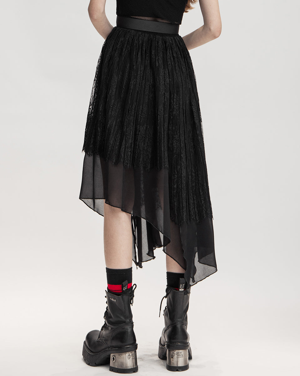 OPQ-1095 Daily Life Urban Occult Asymmetric Pleated Lace Skirt