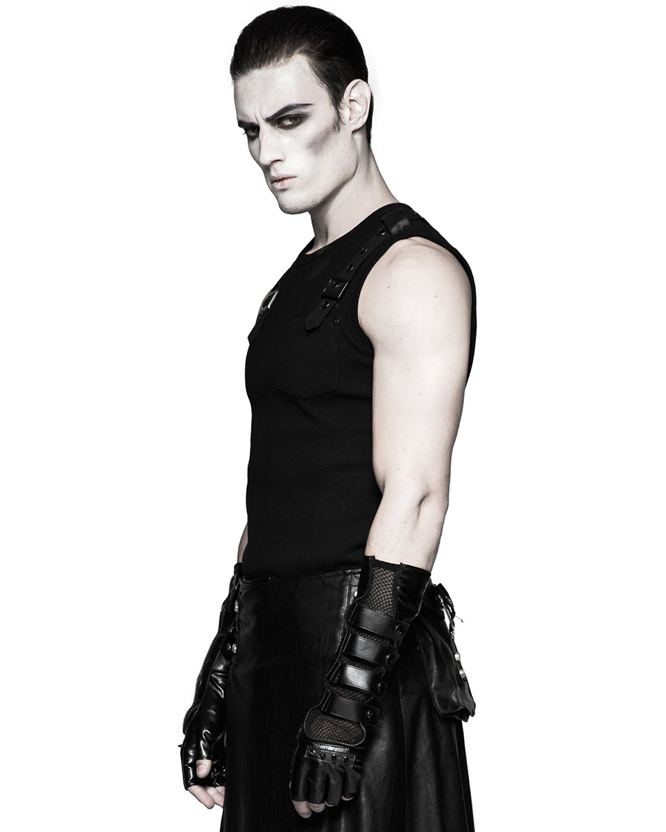 S-214 Acropolis Mens Long PU & Mesh Spiked Fingerless Gloves