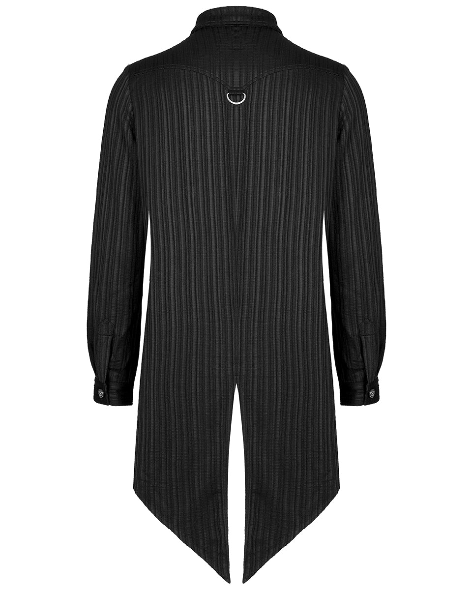 WY-1370 Mens Dark Gothic Longline Dovetail Shirt - Black Stripe