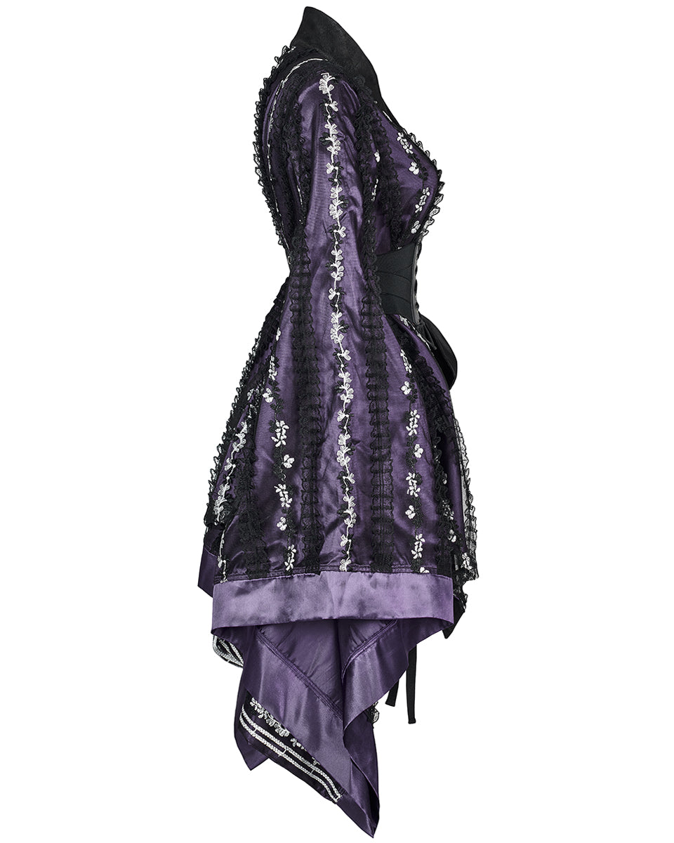 WLY-103 Pyon Pyon Womens Gothic Lolita Floral Embroidered Kimono Jacket - Purple & Black