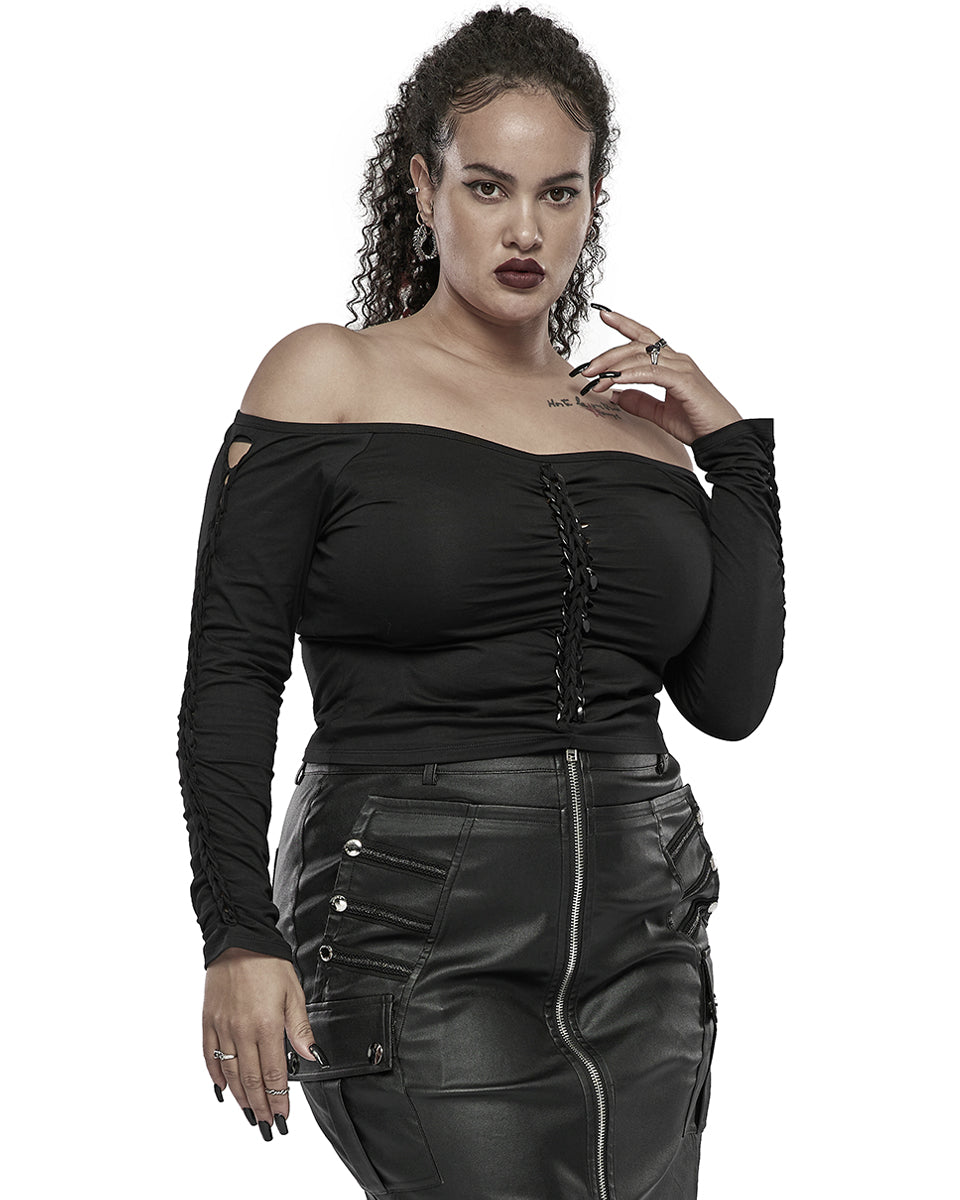 DT-725 Plus Size Womens Twisted Metal Off Shoulder Top