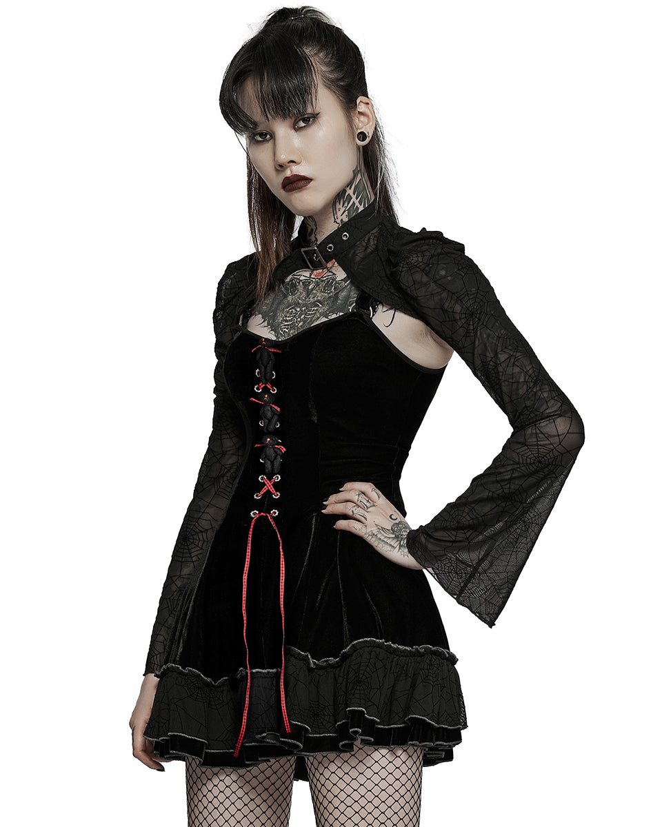 WQ-569 Womens 2 Piece Gothic Velvet Dress & Mesh Bolero Set