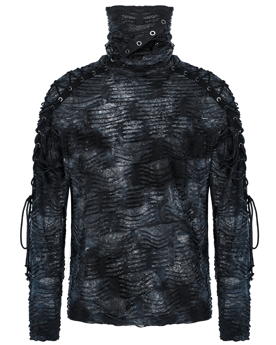 WT-749 Mens Shredded Knit Apocalyptic Gothic Sweater Top