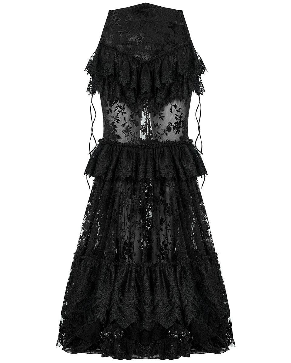 WQ-629 Dark Decadence Flocked Lace Gothic Maxi Skirt