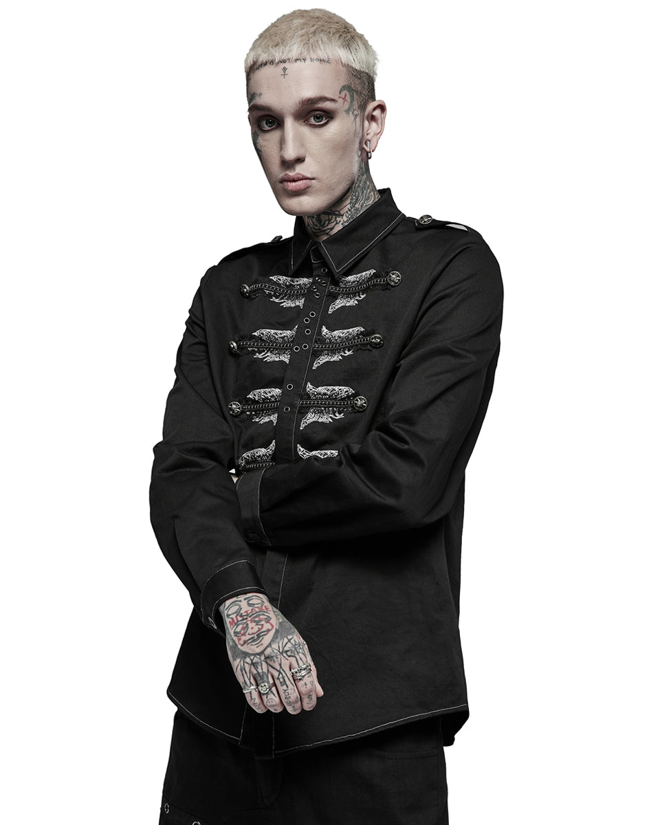 WY-1368 Mens Gothic Punk Wishbone Military Shirt