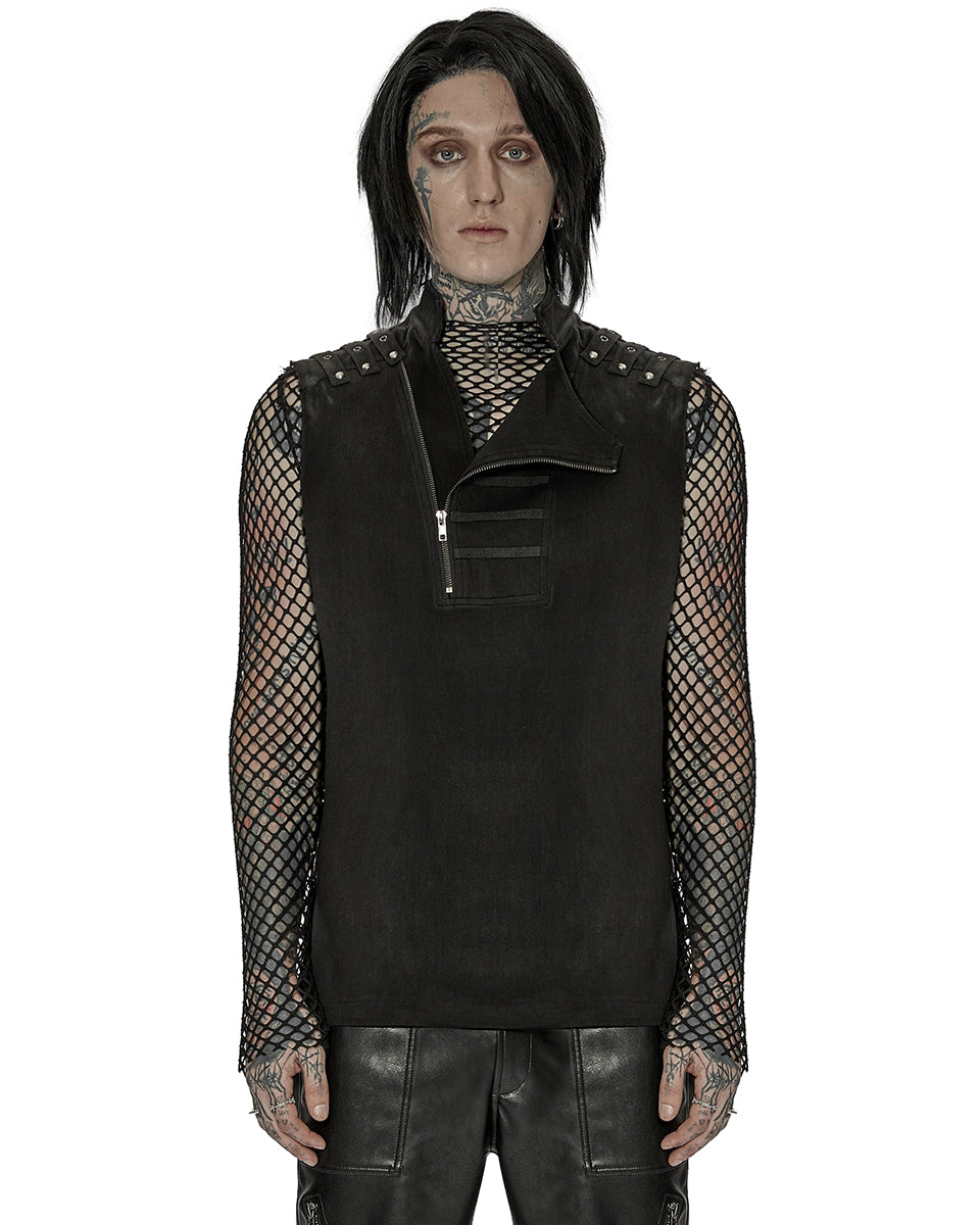 WT-757 Mens Dark Dystopian Gothic Zip Up Tank Top Vest