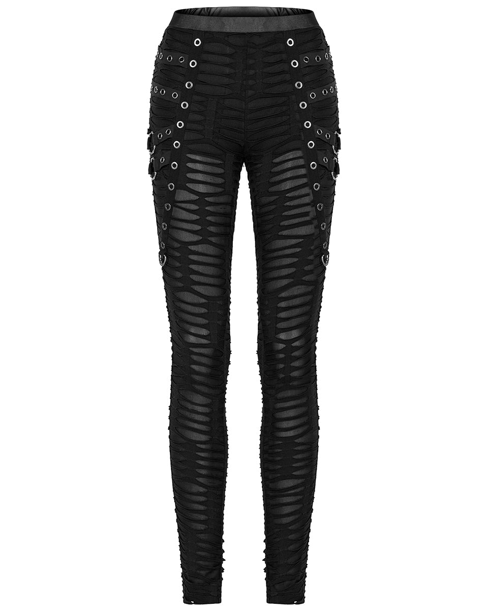 WK-537 Womens Subterrania Shredded Apocalyptic Grunge Leggings - Black