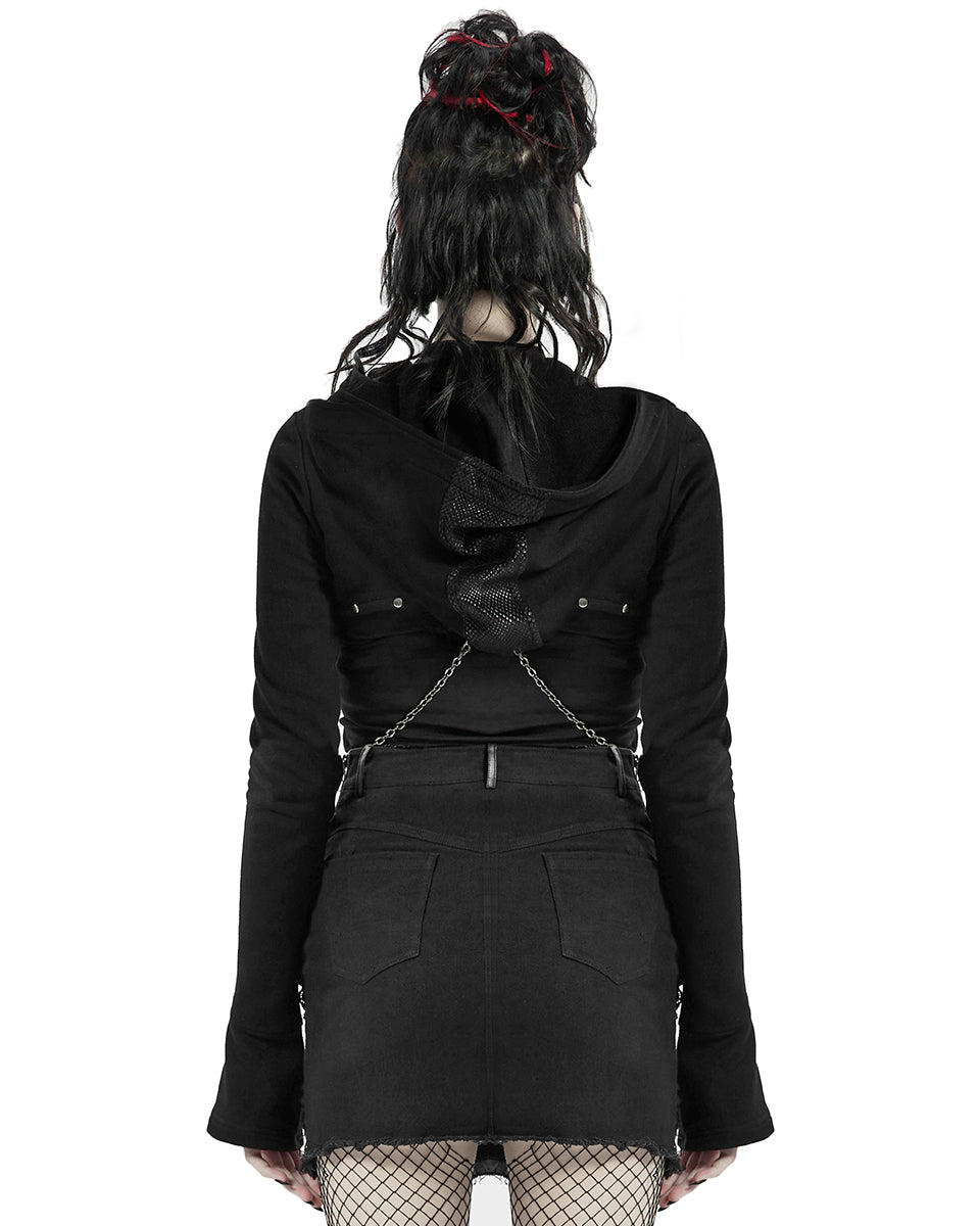 WY-1313 Serpentine Womens Cyberpunk Hooded Bolero - Black