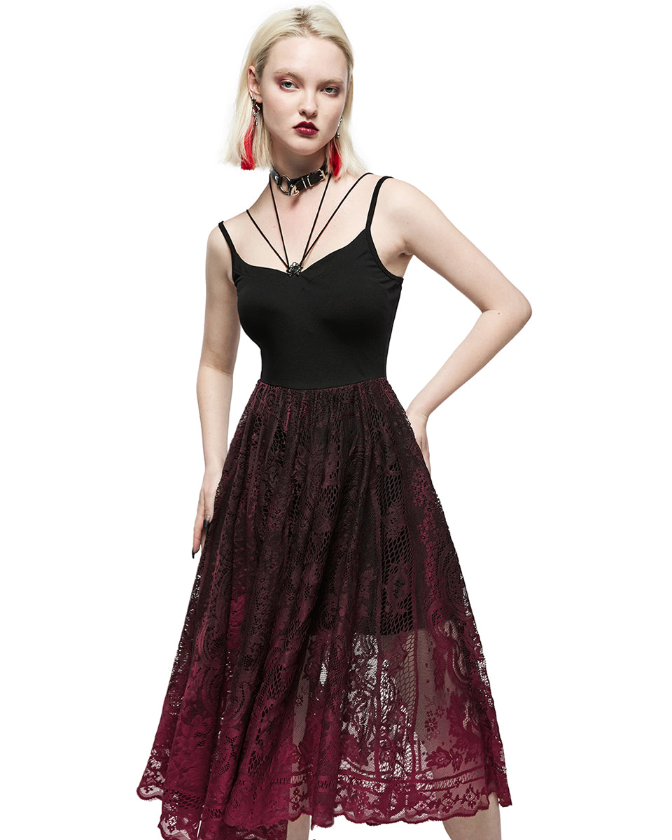 OQ-014 Daily Life Casual Gothic Gradient Dress - Black & Red