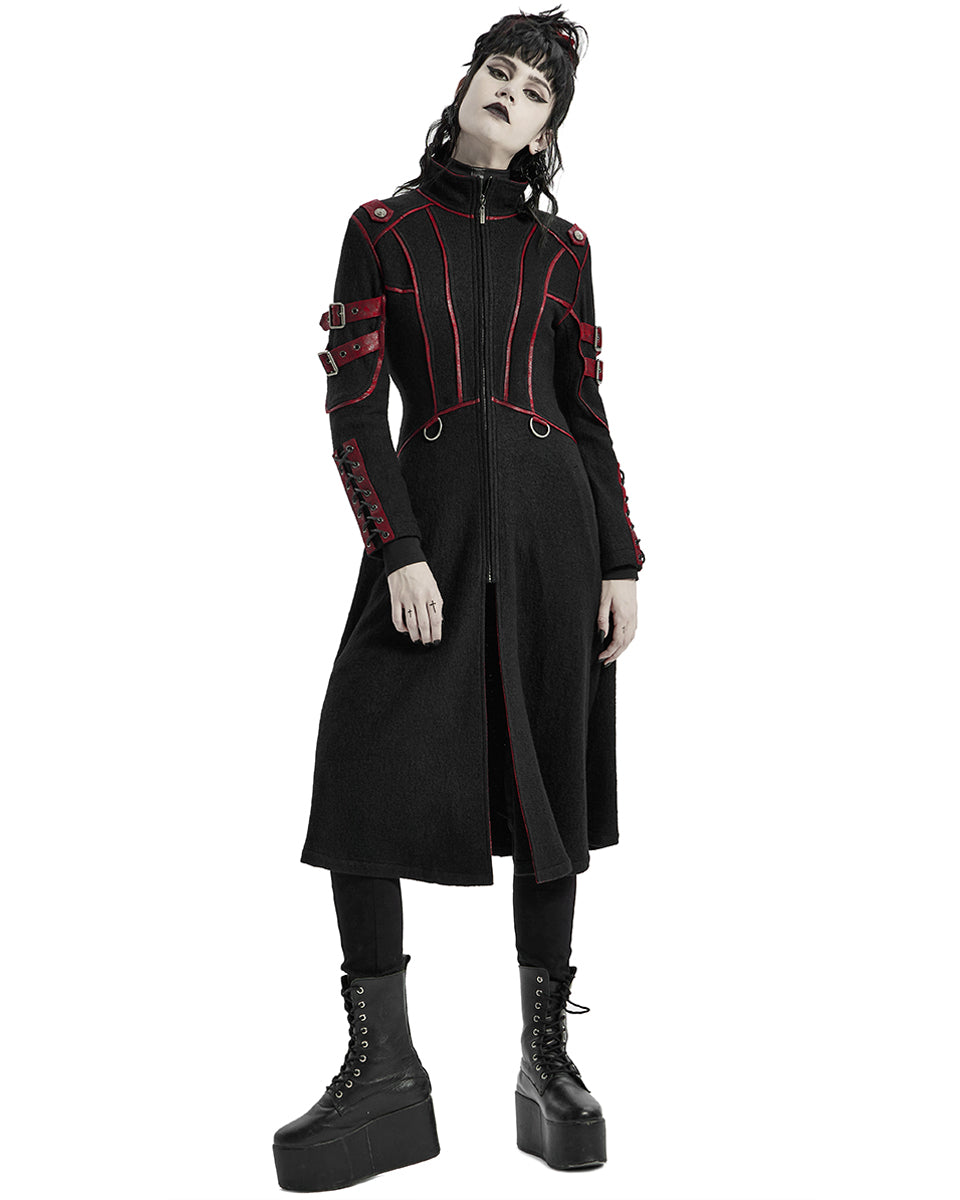 WY-1302 Insurrectine Womens Cyberpunk Coat - Black & Red