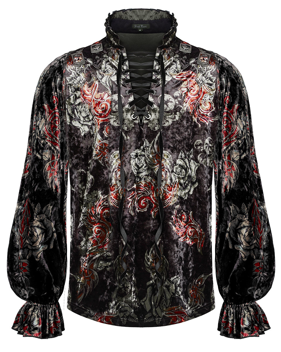 WY-1364 Mens Floral Tattoo Velveteen Pirate Shirt