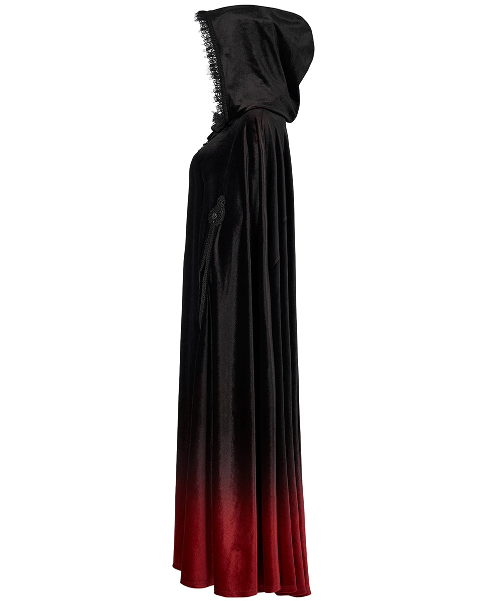 WY-1426 Womens Gothic Gradient Velvet Cloak - Black & Red