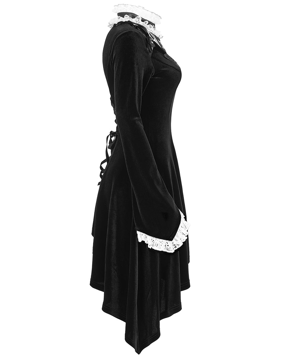 WQ-584 Womens Gothic Asymmetric Velvet Evening Dress - Black & White