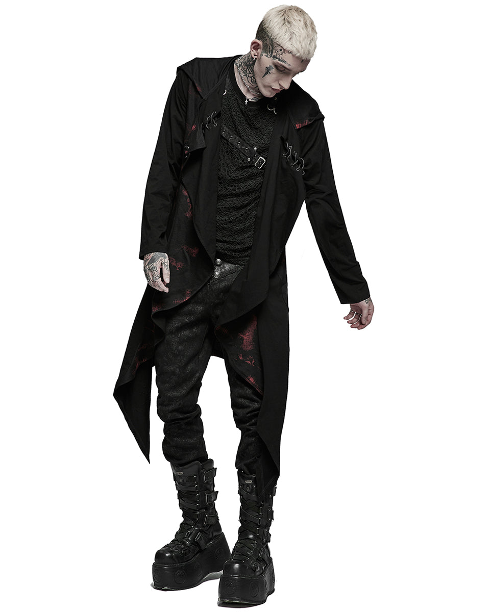 WY-1382 Mens Dark Punk Hooded Cloak Jacket - Black & Red