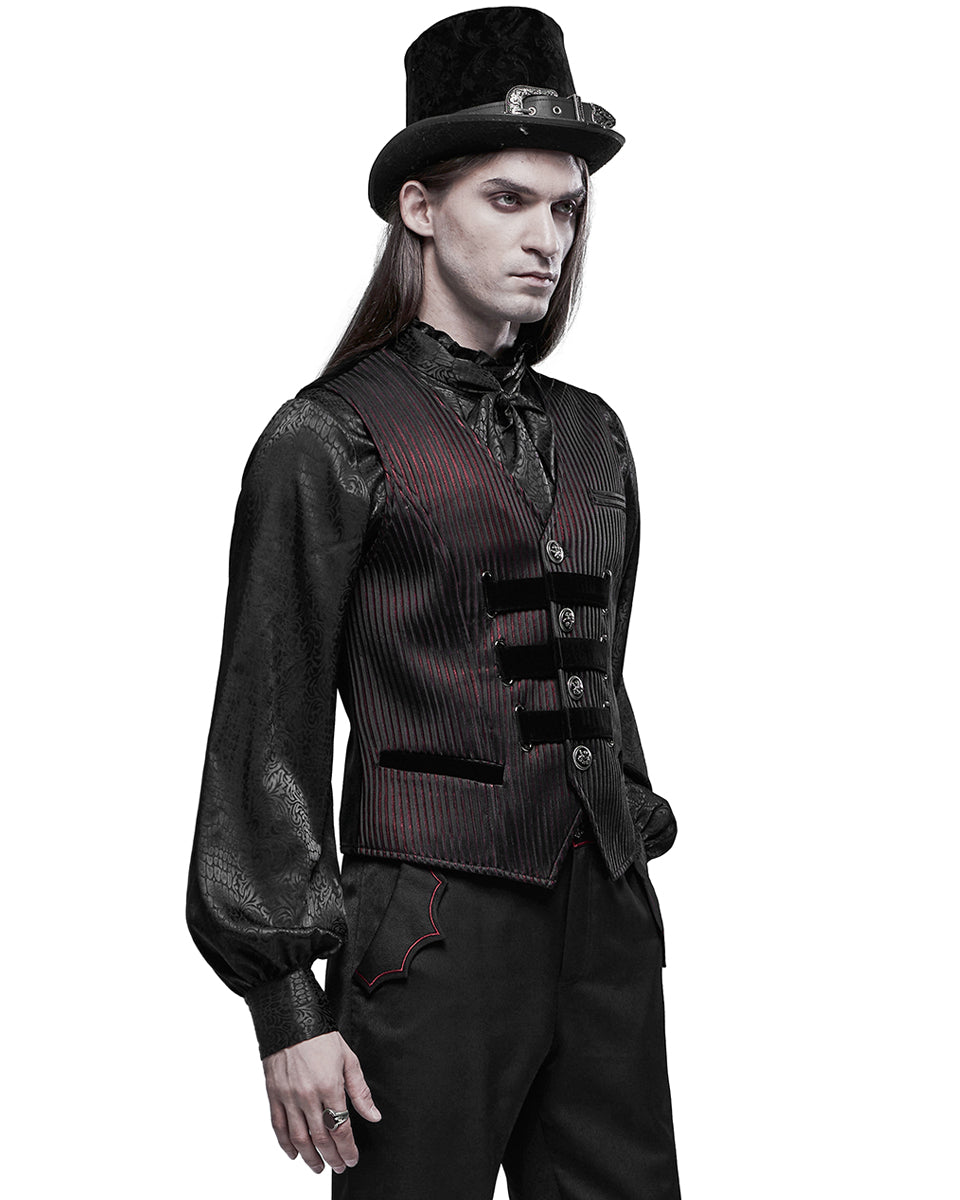 WY-1318 Thorsten Mens Gothic Aristocrat Waistcoat Vest - Black & Red