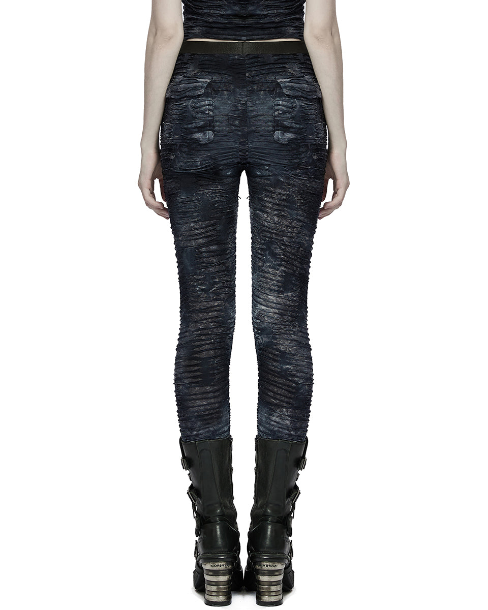 WK-537 Womens Subterrania Shredded Apocalyptic Grunge Leggings - Black & Blue