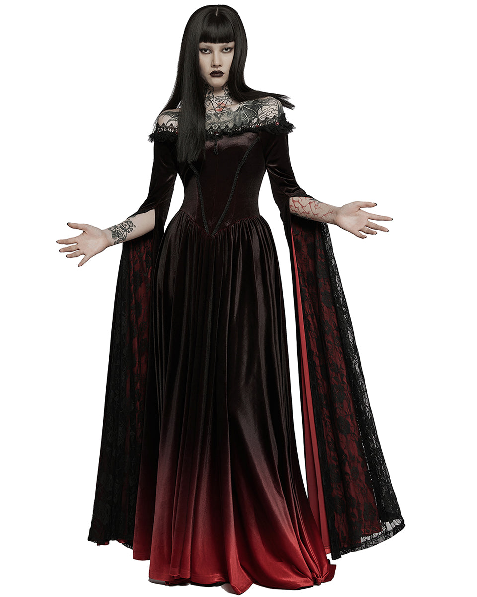 WQ-599 Womens Gothic Gradient Velvet Wedding Dress - Black & Red