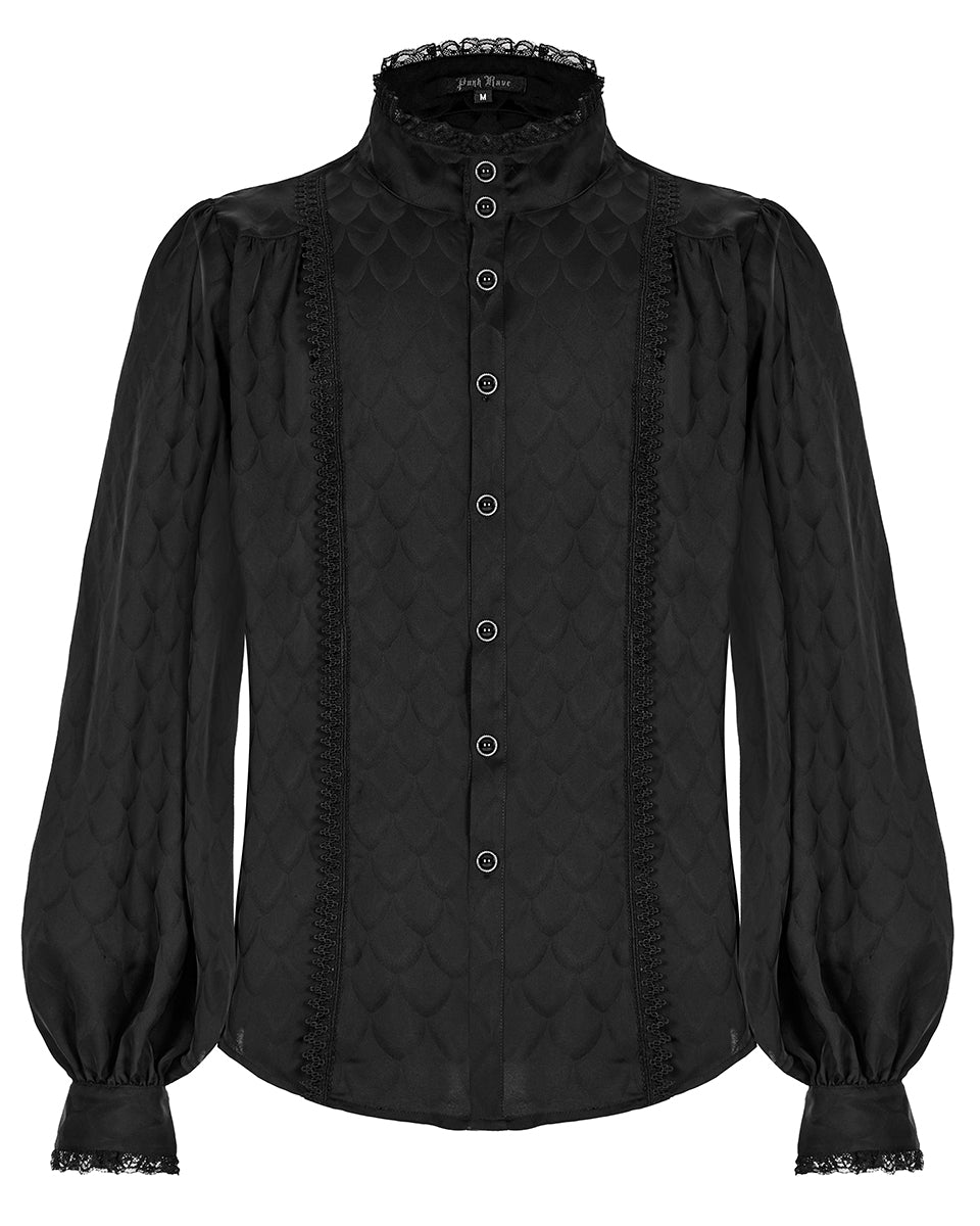 WY-1409 Mens Viserion Dragonscale Jacquard Gothic Dress Shirt - Black