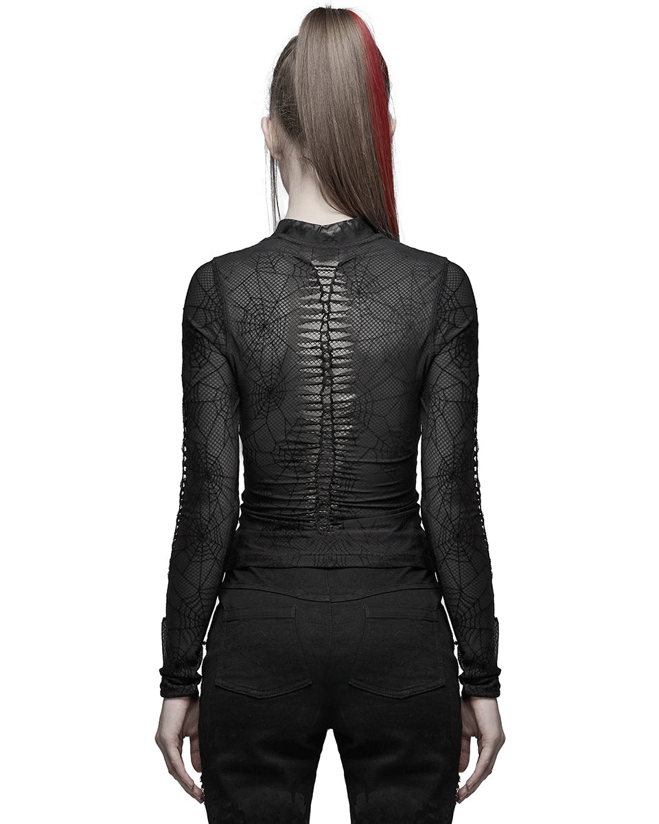 WT-695 Arachnaphilia Womens Shredded Mesh Top - Black