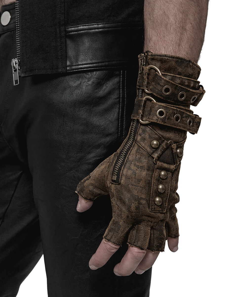 WS-252 Mens Steampunk Engineer Gloves - Brown