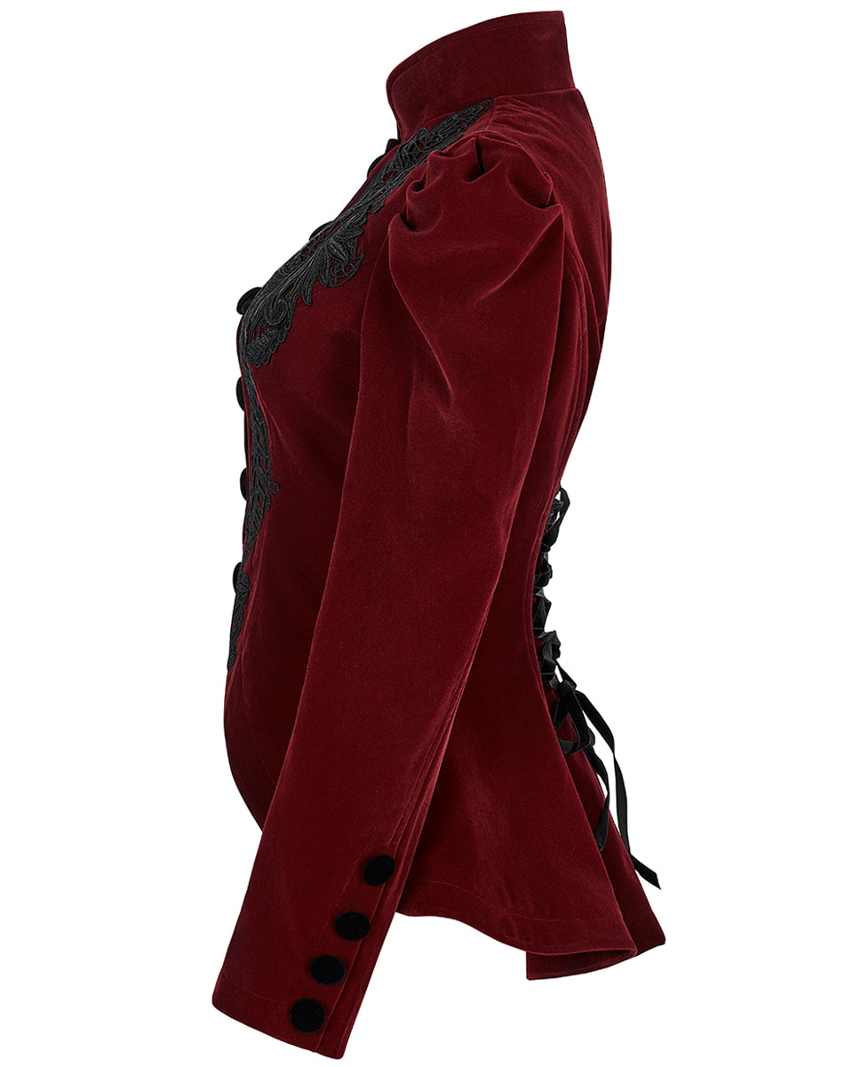 WY-1045 Vesperina Womens Gothic Velvet Riding Jacket - Red