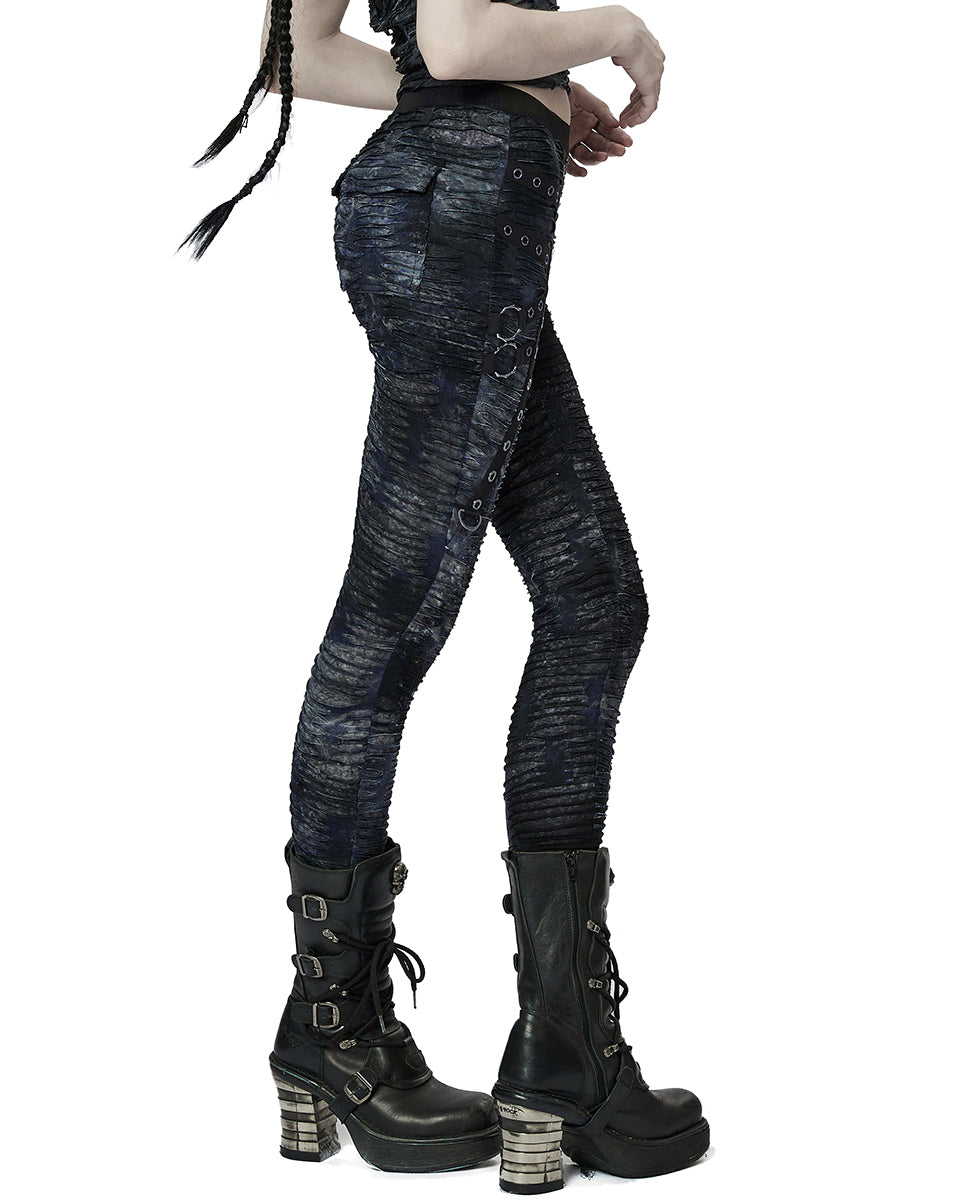 WK-537 Womens Subterrania Shredded Apocalyptic Grunge Leggings - Black & Blue