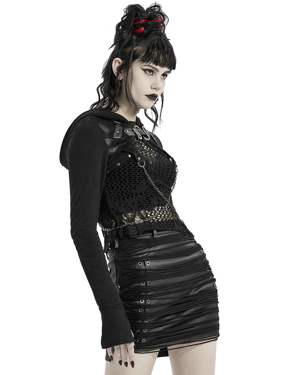 WY-1313 Serpentine Womens Cyberpunk Hooded Bolero - Black