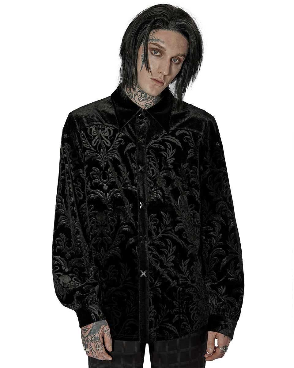 WY-1428 Mens Kraken Baroque Gothic Embossed Velvet Shirt