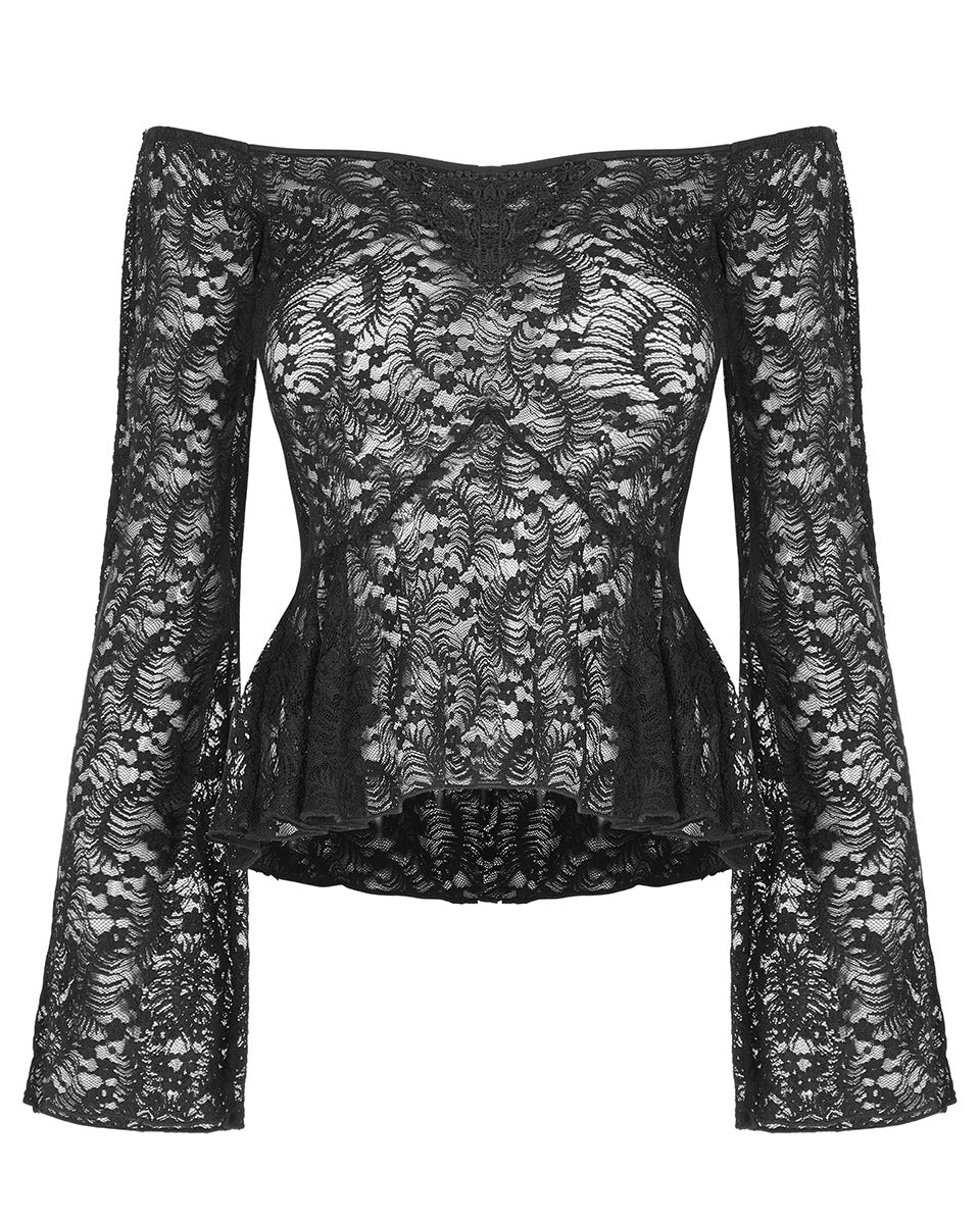 WT-697 Womens Gothic Lace Applique Off Shoulder Top