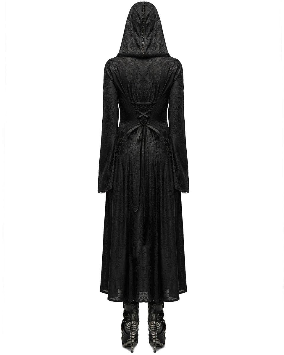 WY-1359 Womens Dark Gothic Cutout Applique Jacquard Hooded Cloak Jacket