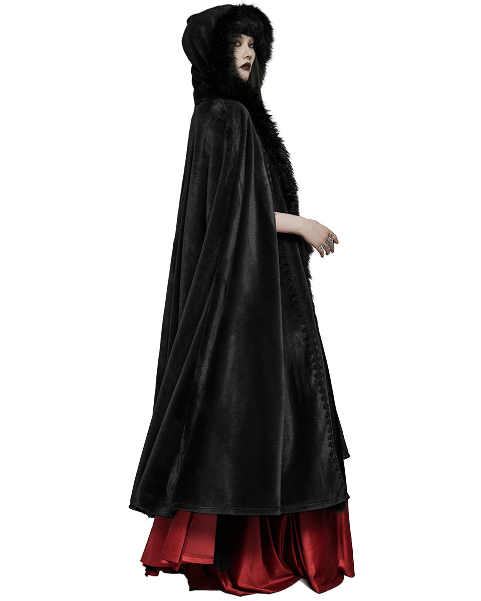 WY-1423 Womens Gothic Hooded Cloak - Black