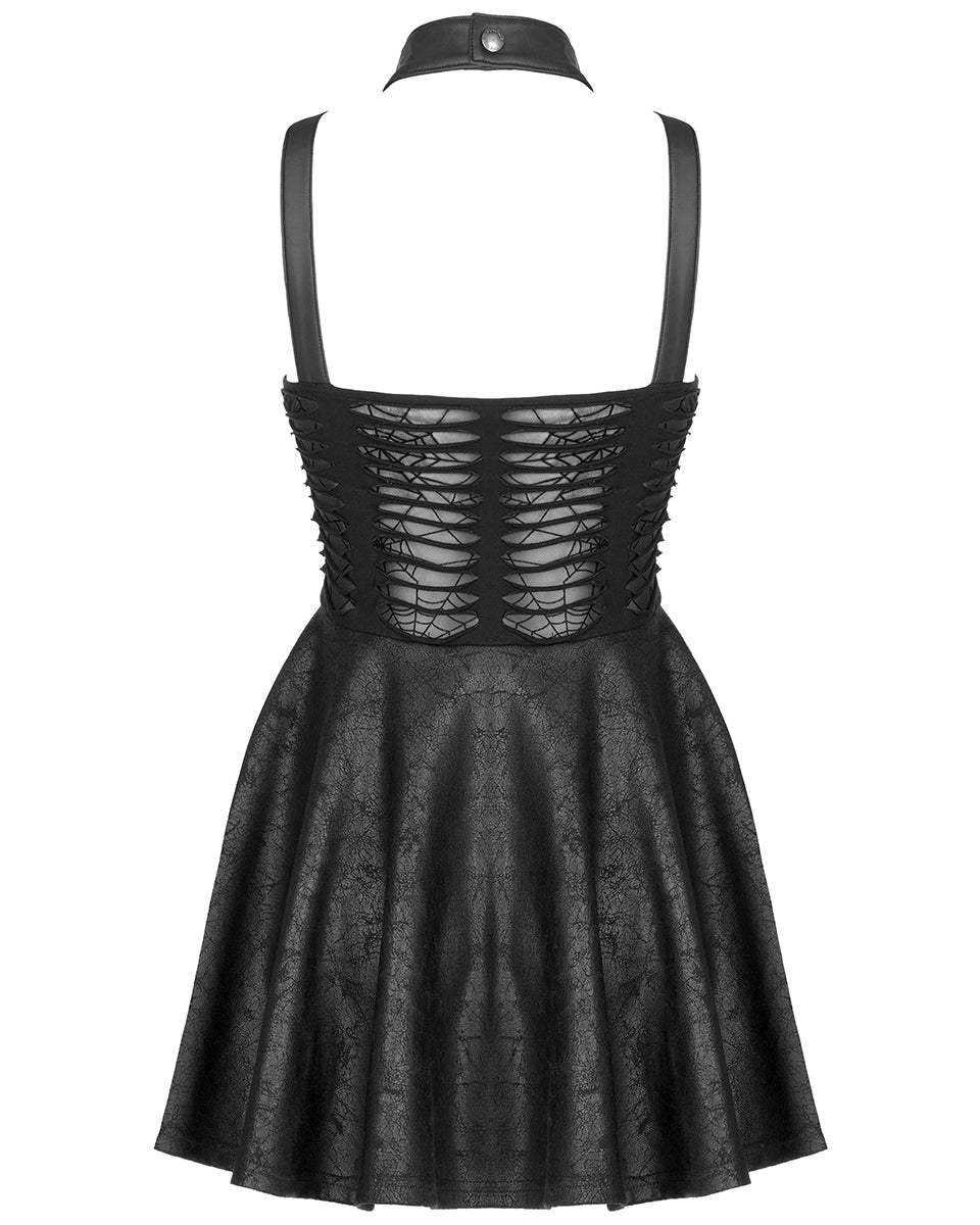 WQ-547 Womens Laser Cut Cobweb Mesh Bondage Mini Dress