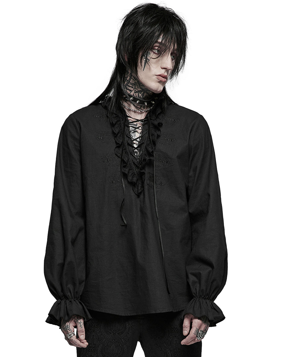 WY-1367 Mens Gothic Embroidered Wishbone Pirate Shirt