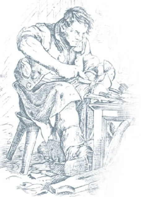 Birkenstock History Illustration of man crafting a sandal