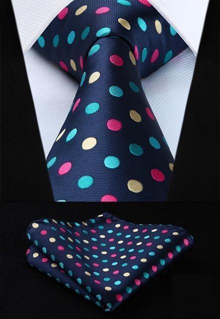 Navy Blue with Pink, Teal & Gold Polka Dots Matching Tie Set (2pc)