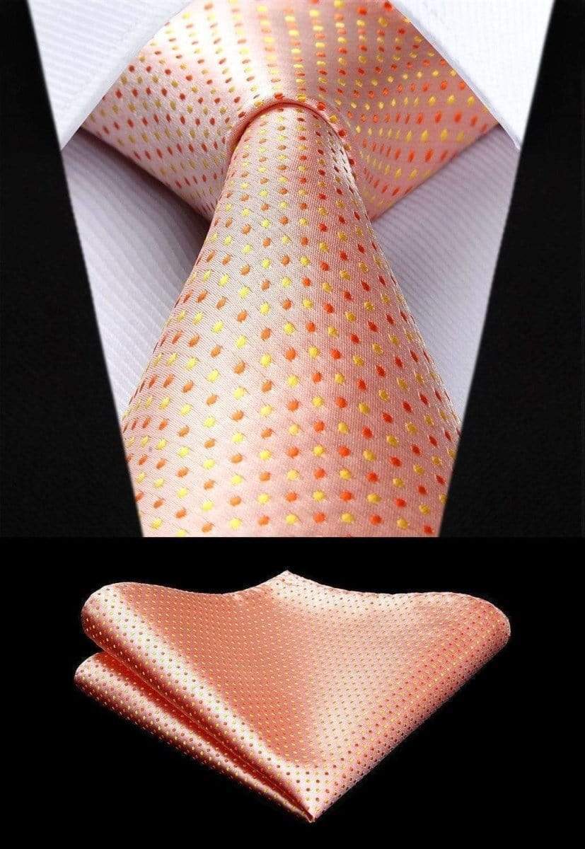 Salmon Pink with Orange & Yellow Dots Matching Tie Set (2pc)