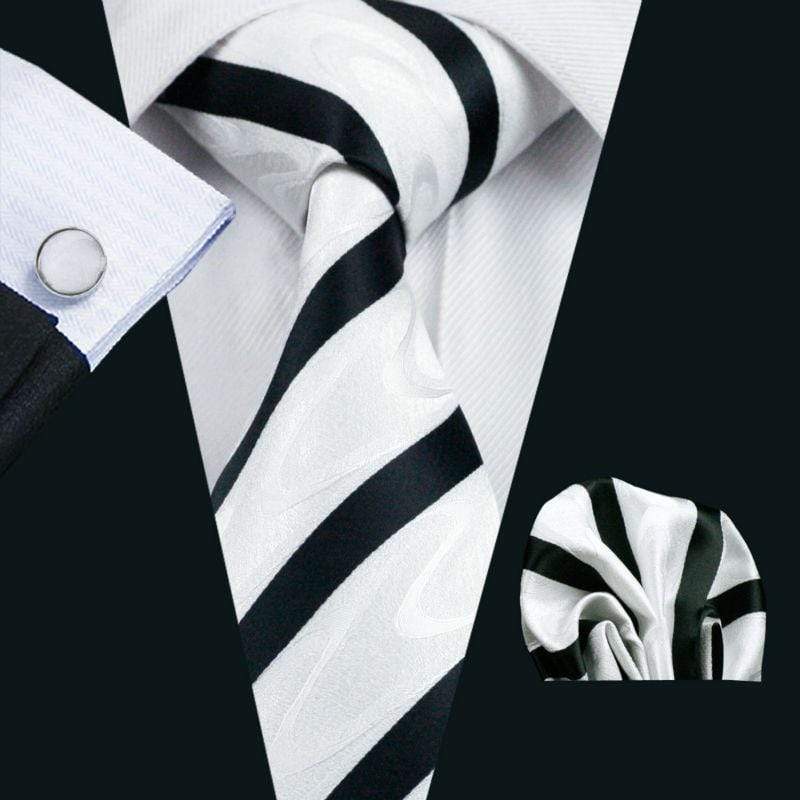 White with Black Stripes Matching Tie Set (3pc)