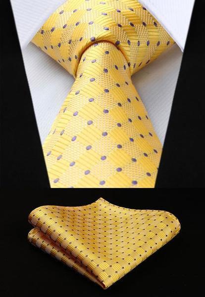 Yellow Checkered & Dotted Matching Tie Set (2pc)