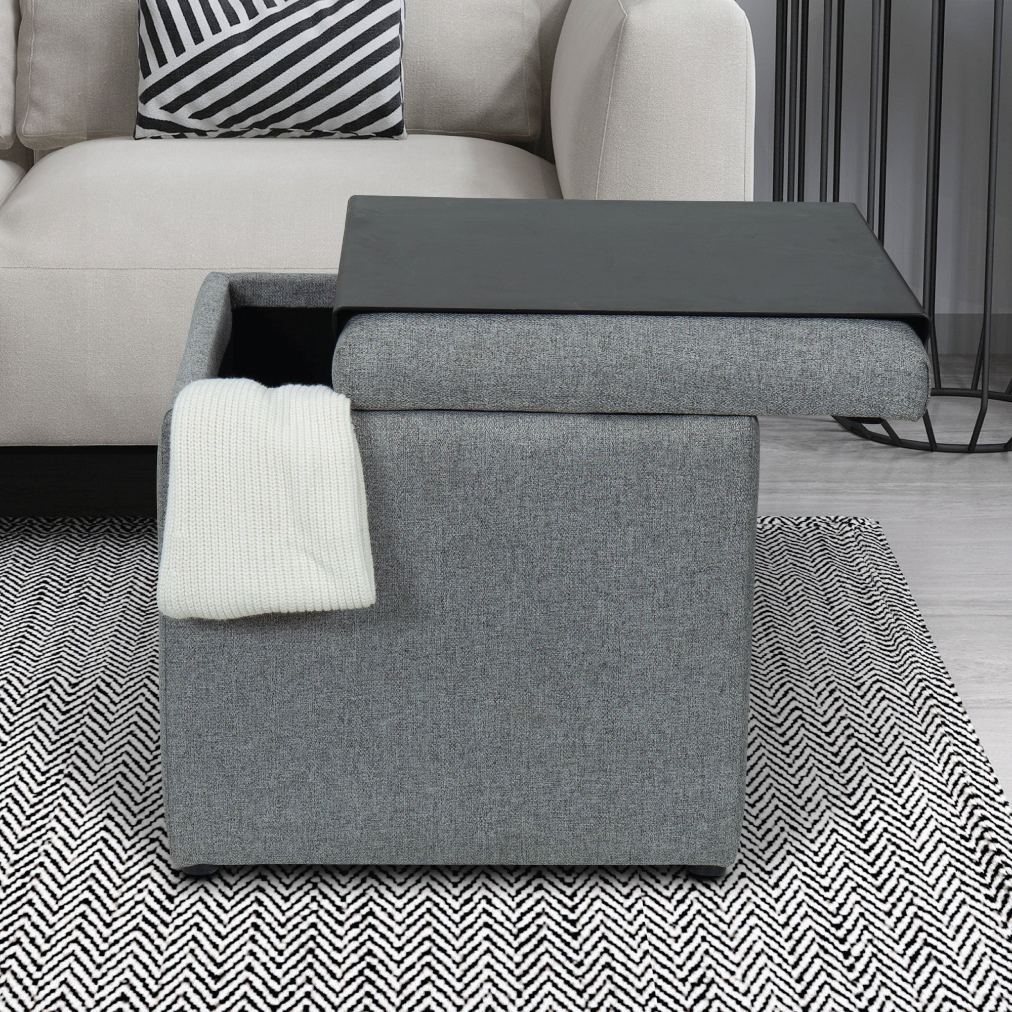 Heathered Gray Square Storage Ottoman